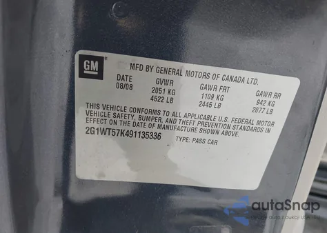 2009 Chevrolet Impala Lt из США, поврежденный, VIN 2G1WT57K491135336